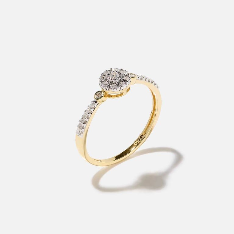 18k guldring, äkta diamanter - halo, 15 1