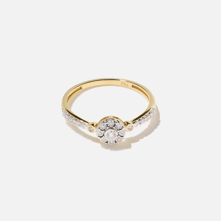 18k guldring, äkta diamanter - halo, 15 3