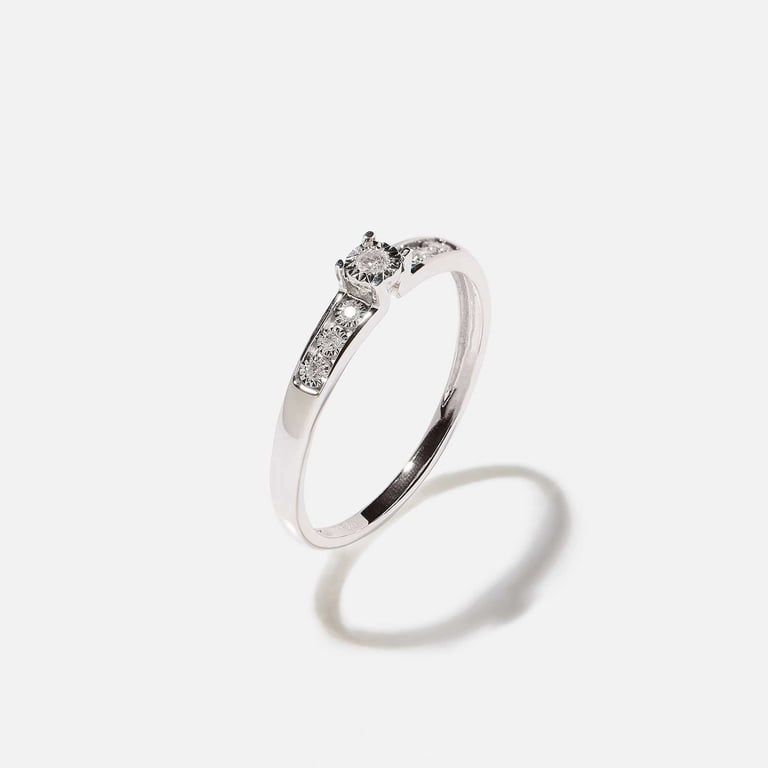 18k guldring, diamanter - vitguld, sidostensring, 15 1