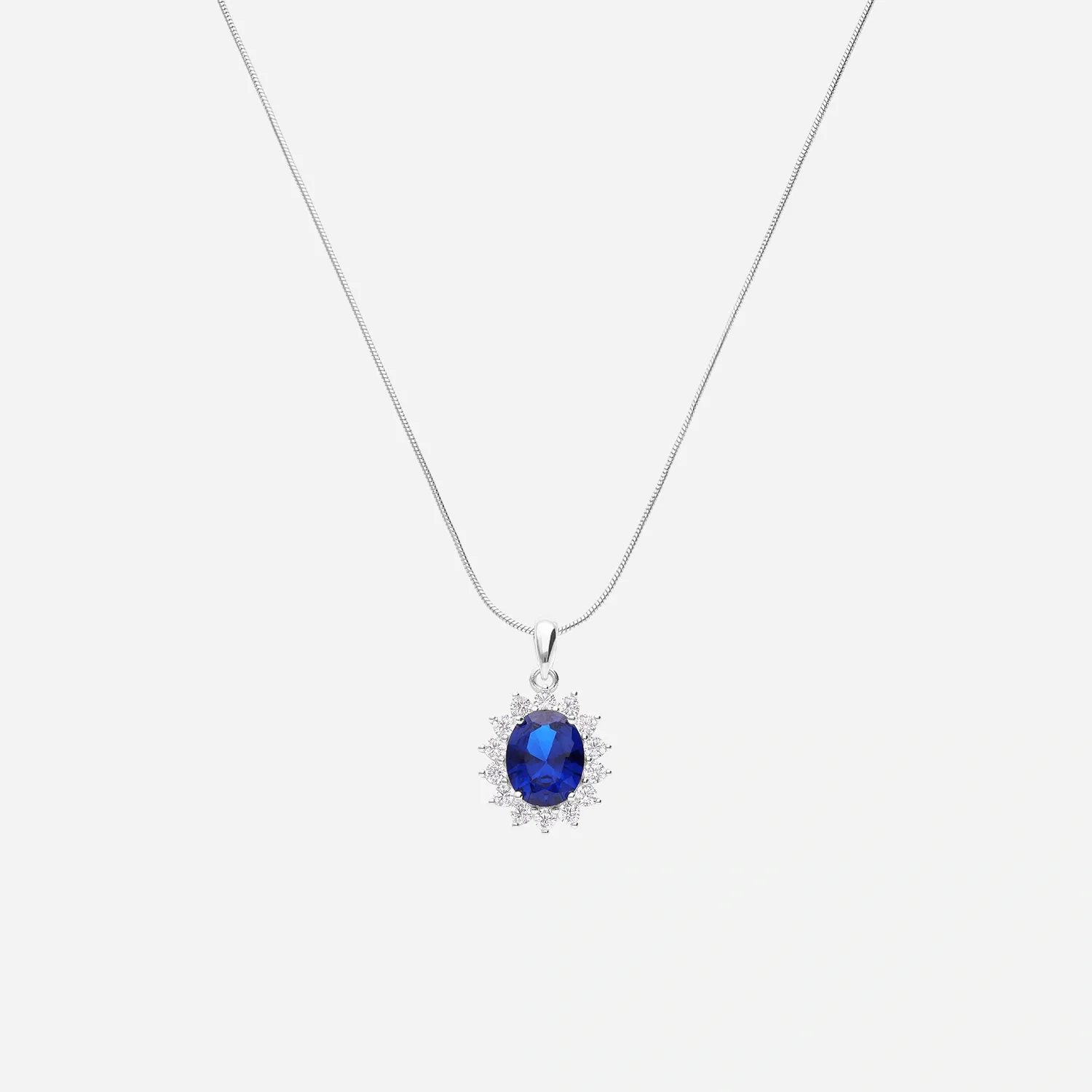 Halsband i rhodinerat silver, blå och vit Kubisk Zirkonia - 45 cm