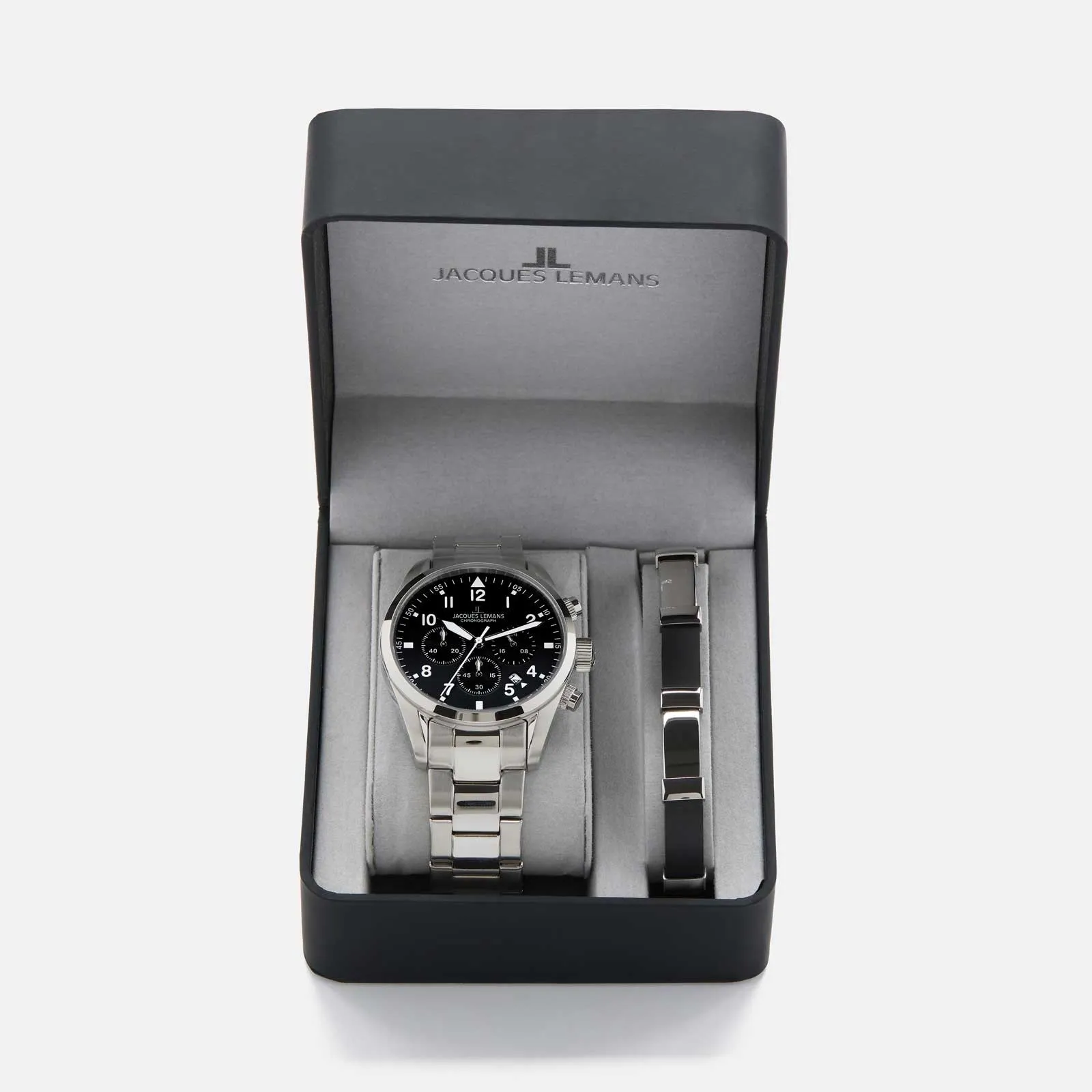 Jacques Lemans Sport - set herrklocka stål/svart, 42mm