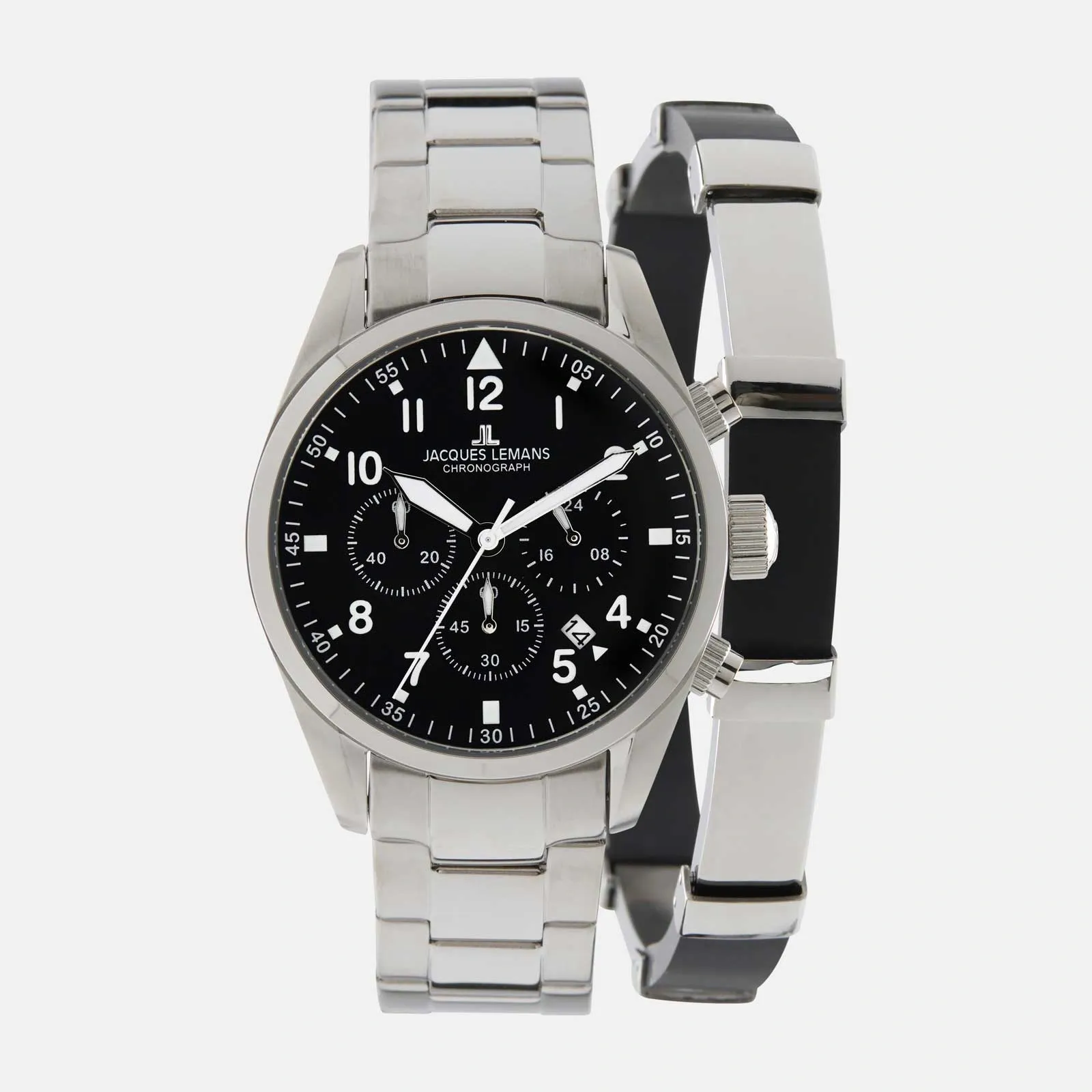Jacques Lemans Sport - set herrklocka stål/svart, 42mm 2