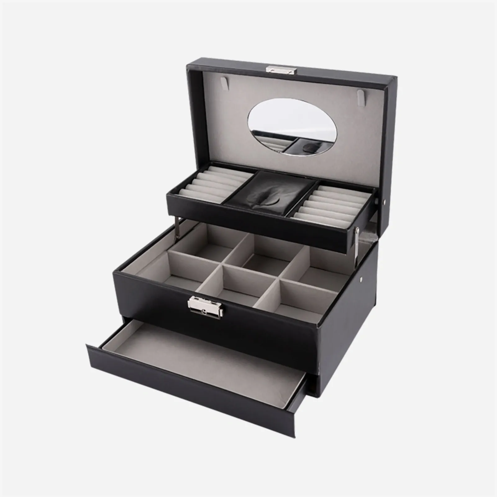 Svart smyckeskrin - tre våningar