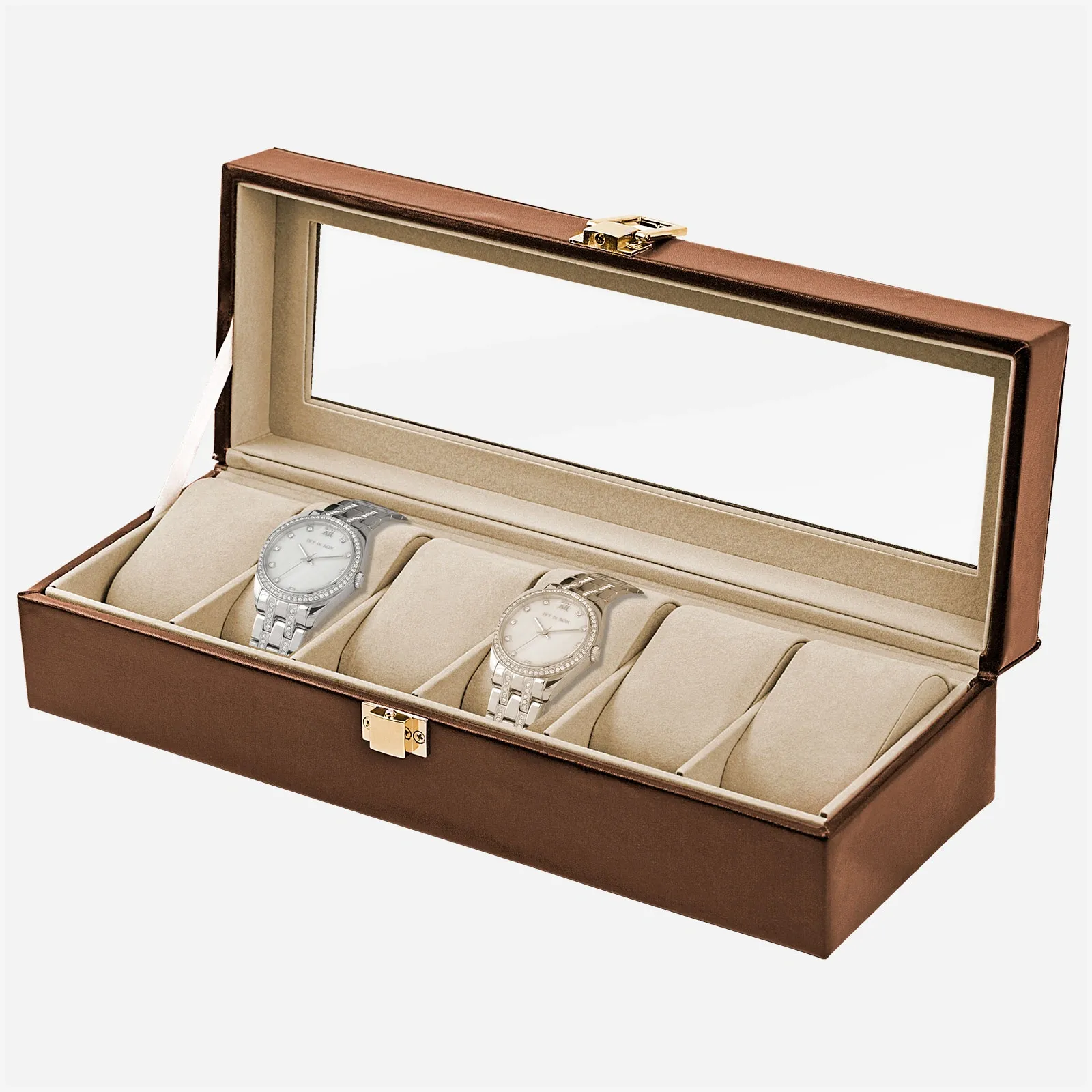 Brun klocklåda för 6 klockor