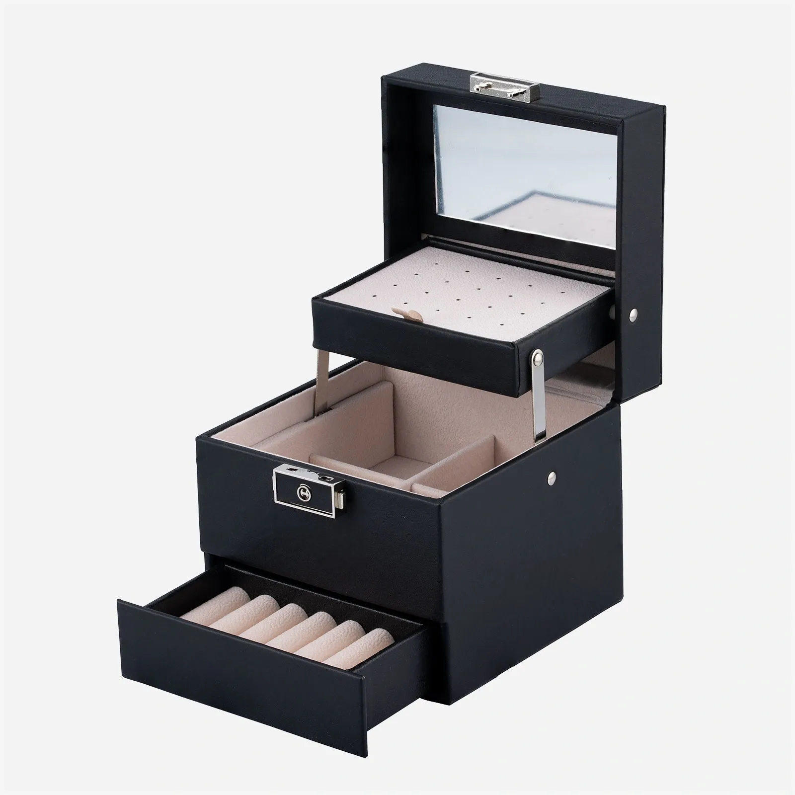 Svart smyckeskrin - 3 våningar