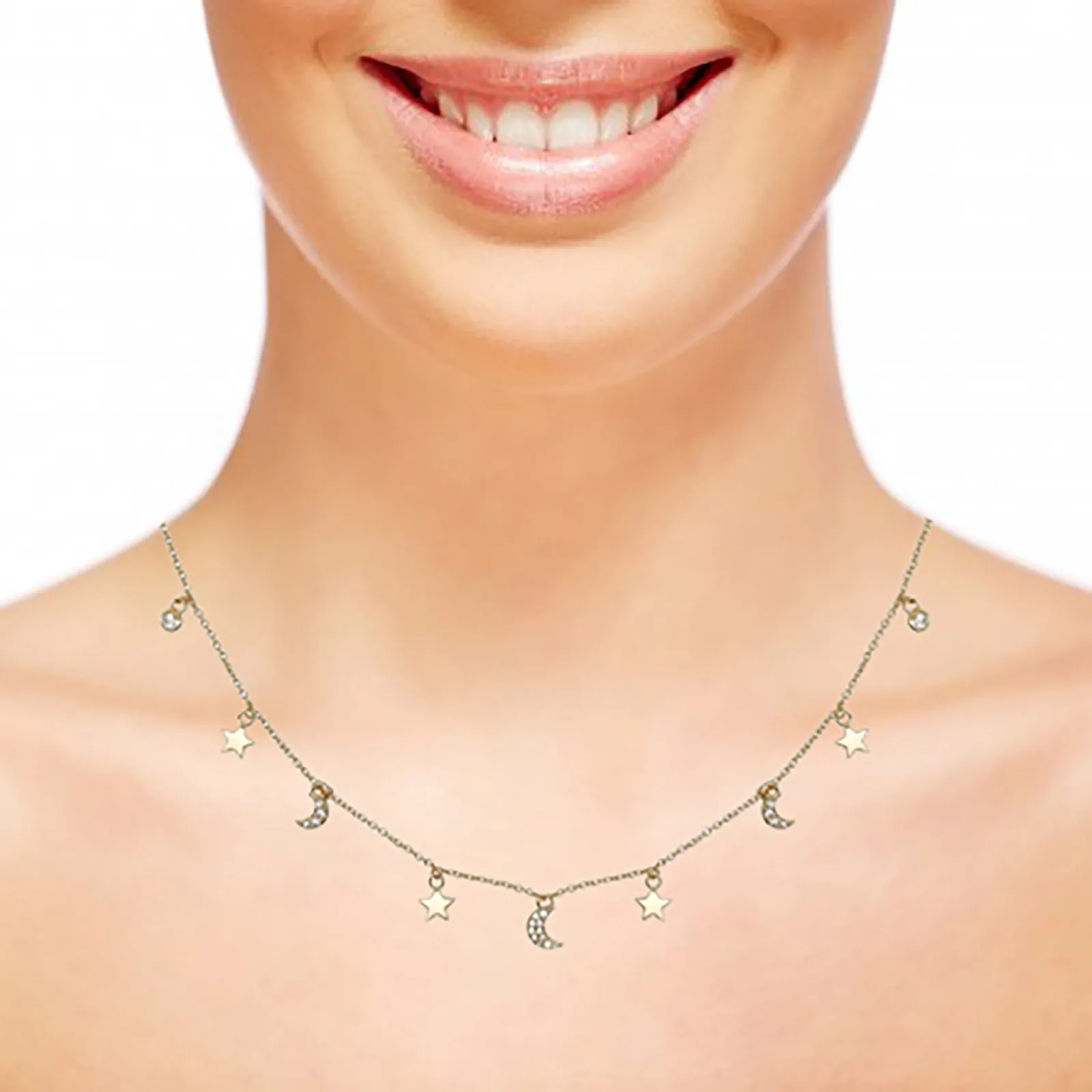 18k guldpläterat halsband - stjärnor och månar 2