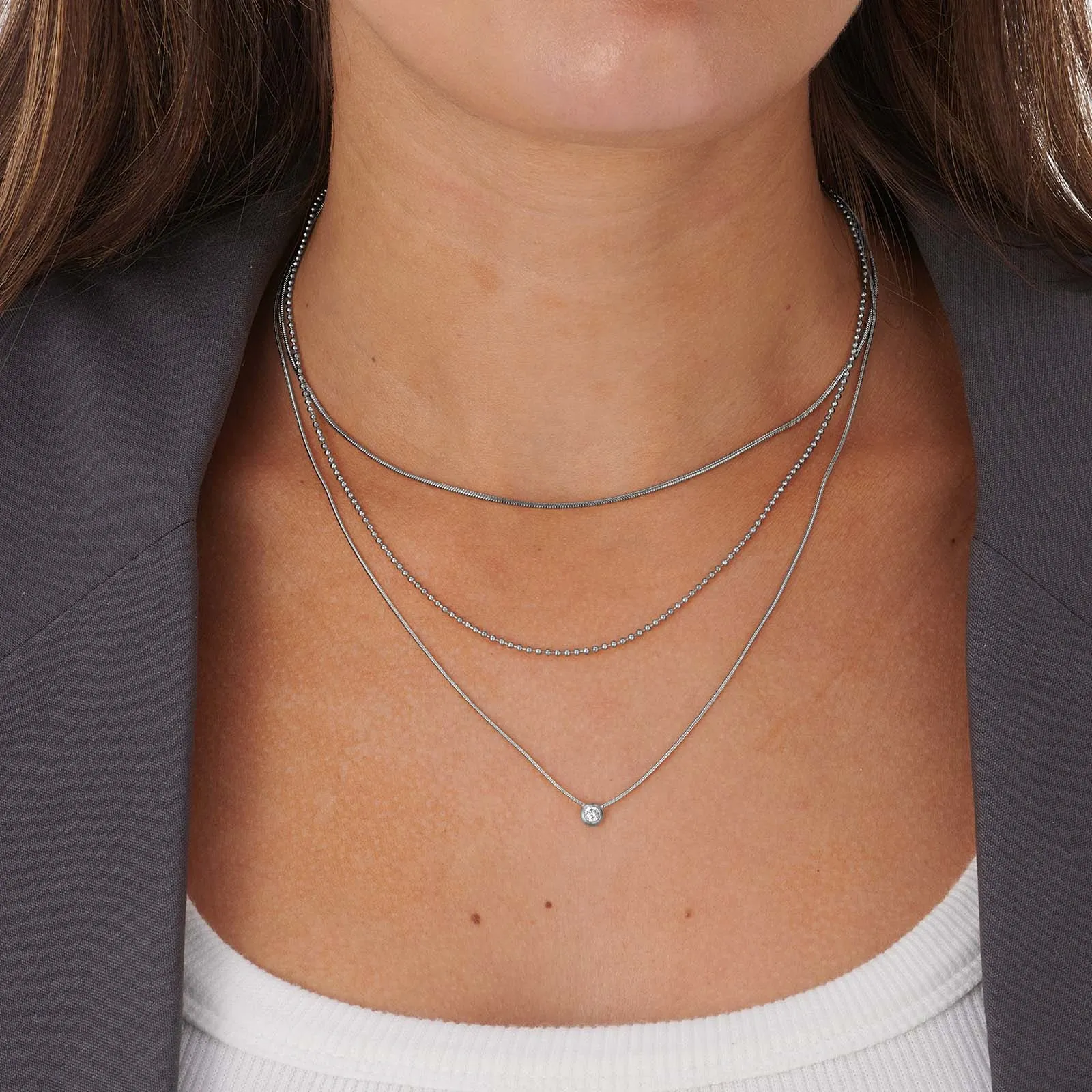 3-radigt stålhalsband med Kubisk Zirkonia - 35,5+5cm 2