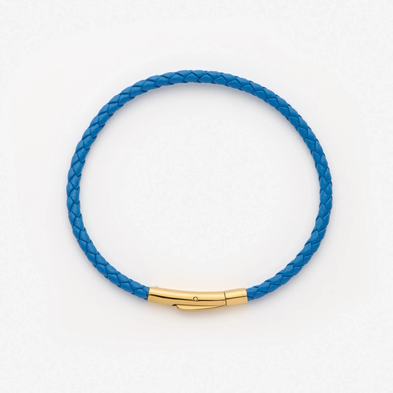 Blått flätat läderarmband med guldpläterat stålspänne, 16cm 1